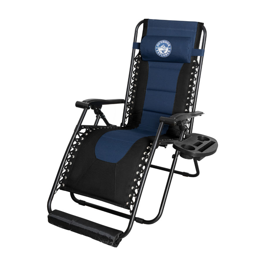 Outdoor Explorer Atlas 160kg Padded Zero Gravity Recliner Chair – Cushion, Footrest & Large Side Tray – 65 cm Wide