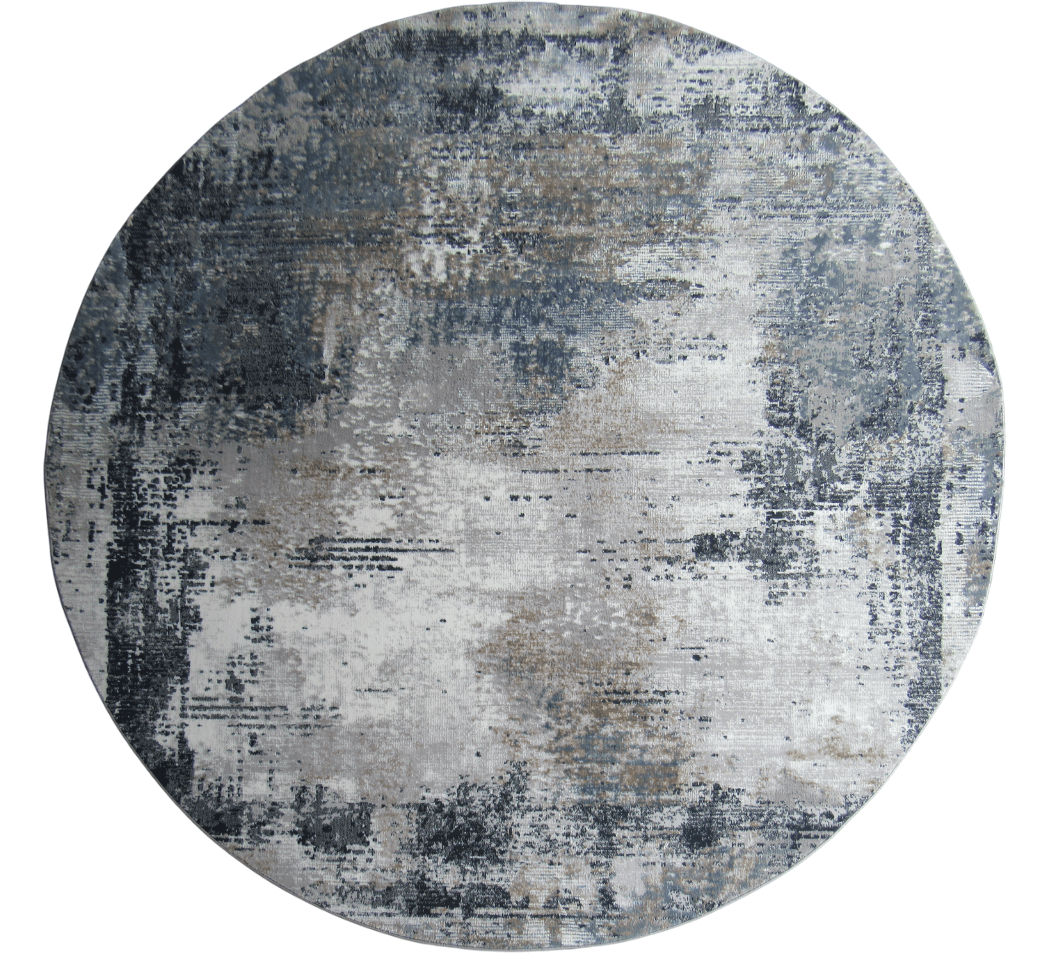 BK Carpets & Rugs – Modern Abstract Round Rug – Grey & Blue- 2m x 2m