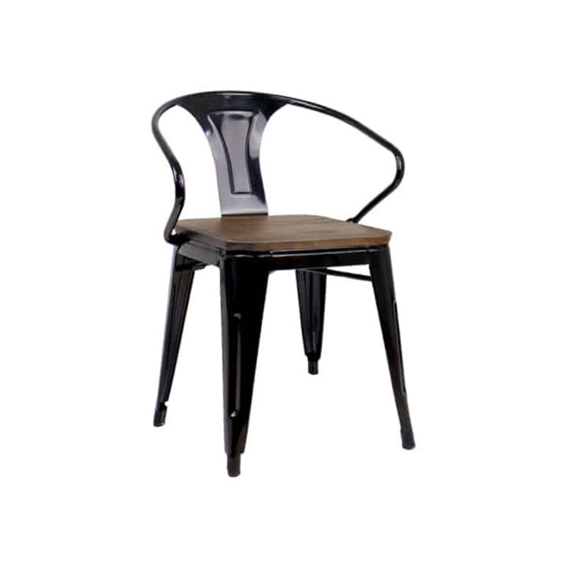 Vividitto - Replica Tolix Arm Chair With Wooden Seat - Black