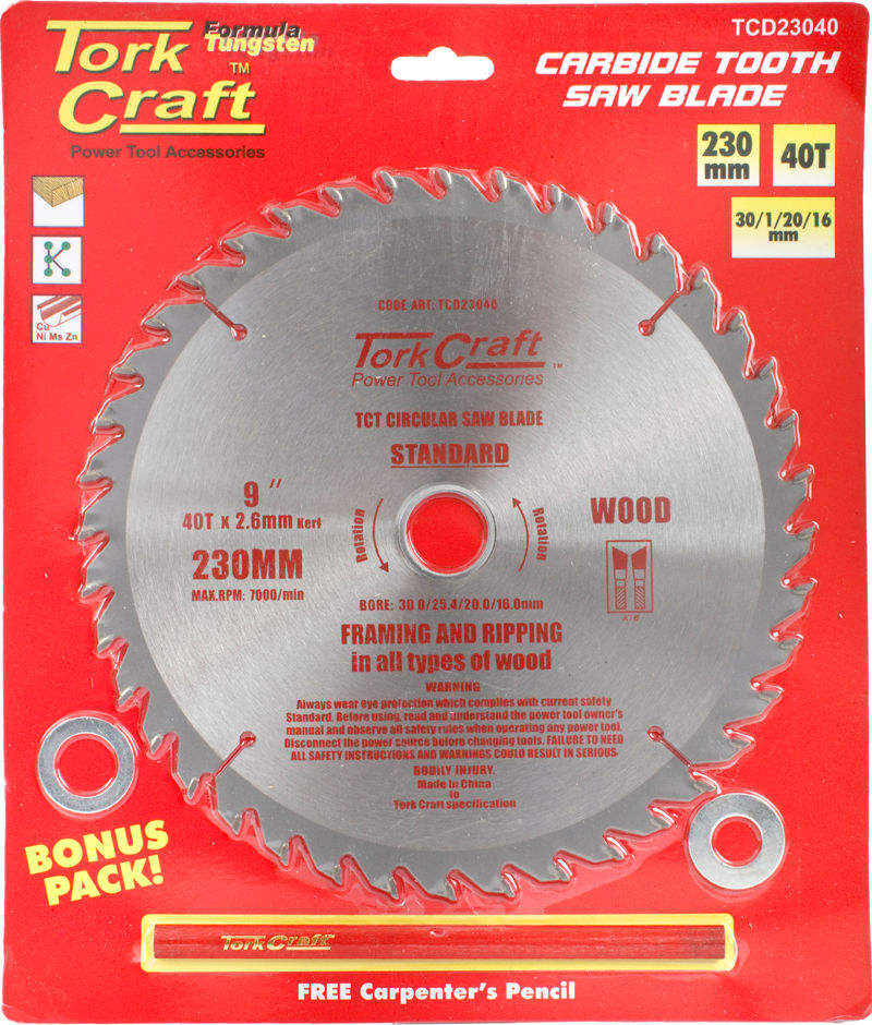 Tork Craft - Blade - 230mm x 40T - 30mm x 20mm x 16mm x 1mm - 2 Pack