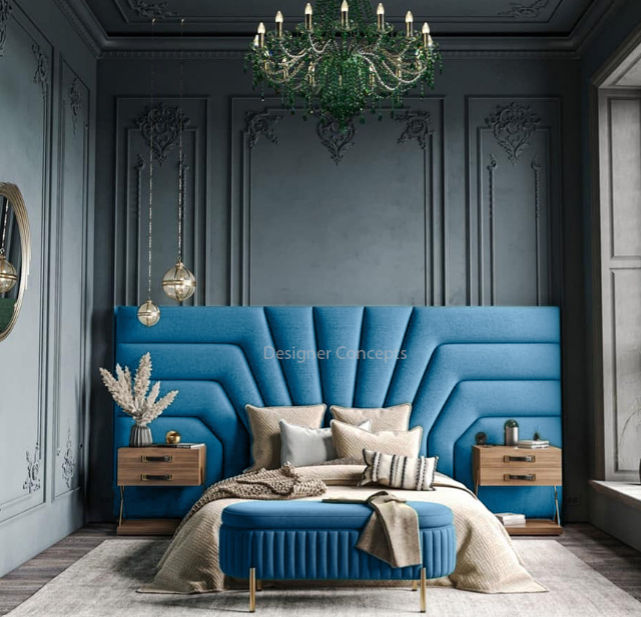 Isadora Overlap Headboard Queen -Sky Blue