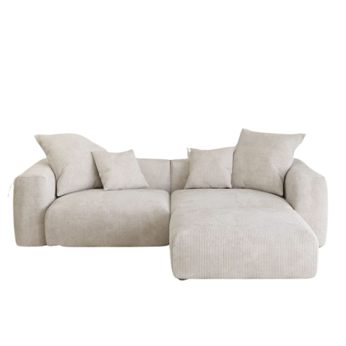 Comfy Home Furnitures-Nina 3 Seater Corduroy Corner Couch- Cream