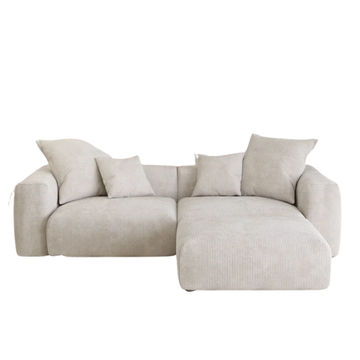 Comfy Home Furnitures-Nina 3 Seater Corduroy Corner Couch- Cream