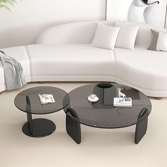 Nubia Tempered Glass Nesting Coffee Table-Black