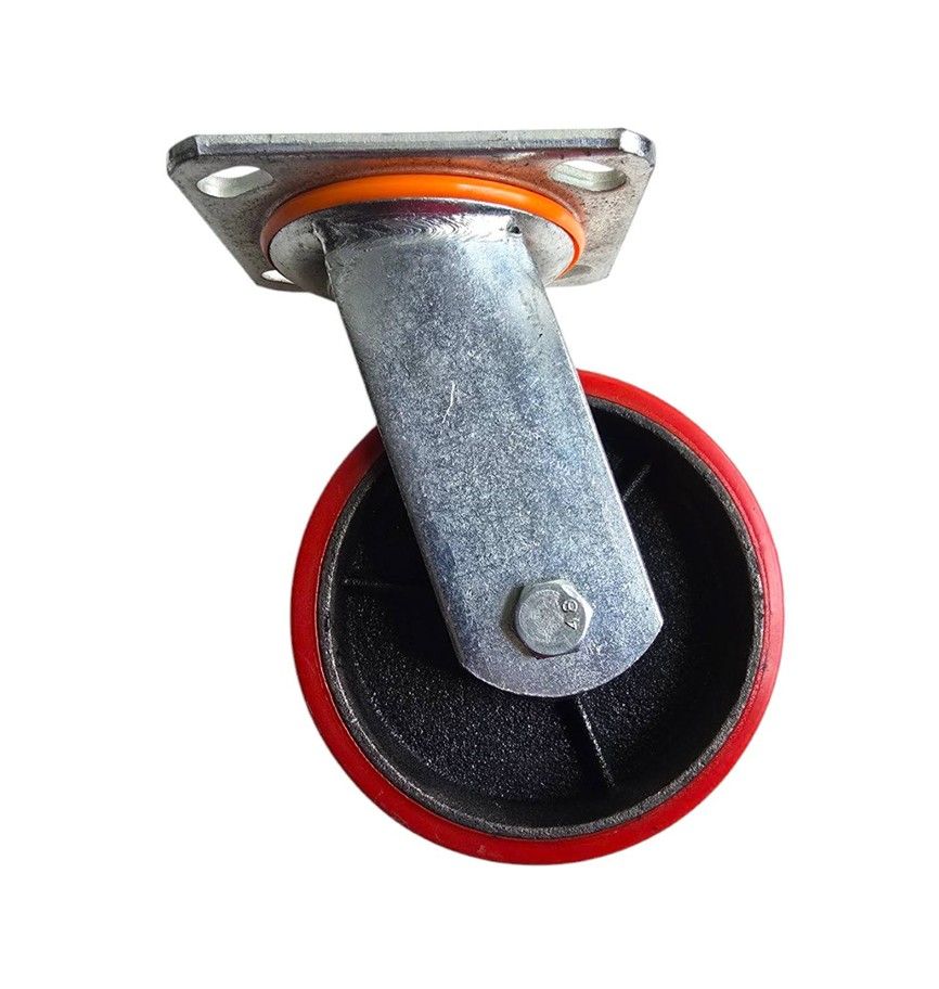 Heavy Duty Nylon Trolley Wheel - Castor Wheel 125mm - Swivel - Galvanised Steel Plate