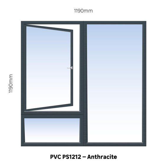 Window PVC Side Hung PSS1212 2 Vents Anthracite Finish-w1190xh1190mm