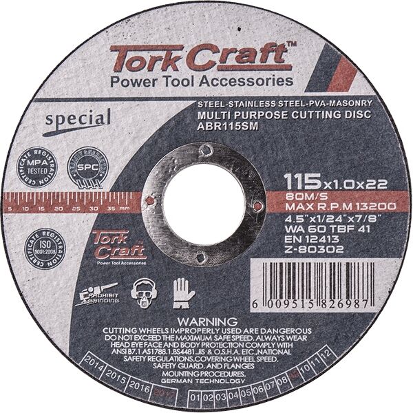 Cutting Disc Multi Purpose 115 x1.0x22.2mm for Steel Ss Pva Stone - 10 Pack