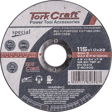 Cutting Disc Multi Purpose 115 x1.0x22.2mm for Steel Ss Pva Stone - 10 Pack