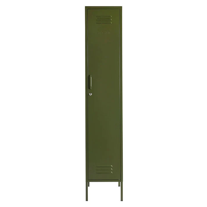 Steel Single Door Skinny Wardrobe Storage Cabinet With Lock - Olive Green