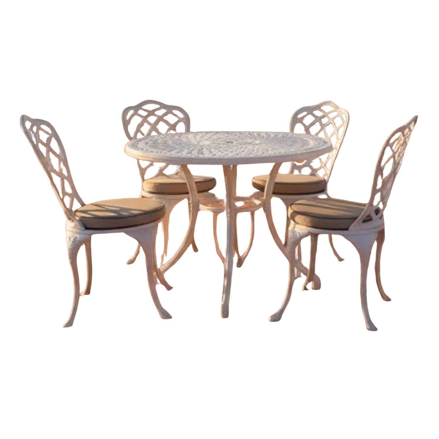 Coral Aluminium Dining Set 4-Seater (White, Beige Cushions)