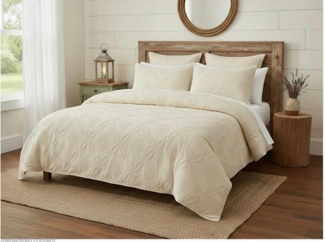 Luxury Printed 5 Piece Comforter Set - Cream White - Queen/King