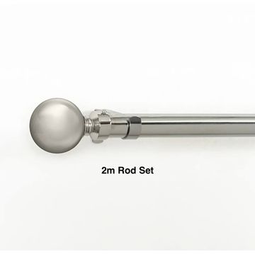 Silver Single Curtain Rod Set -Ball Finial 2m