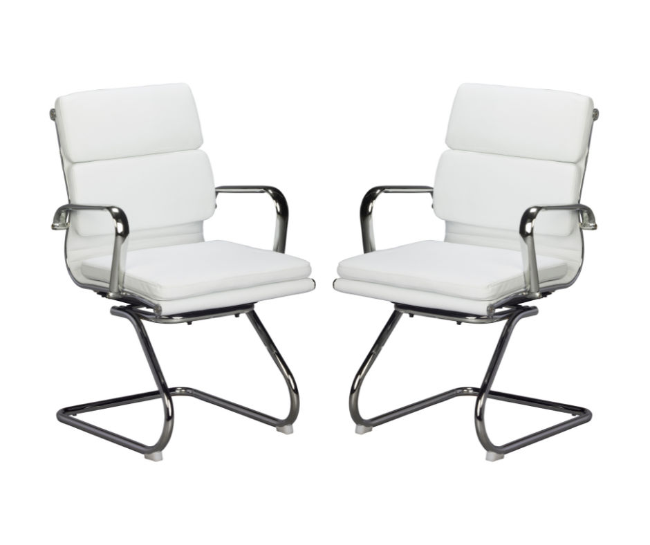 TOCC Classic PU Cushion Visitor Office Chairs - Set of 2 Per Box - White
