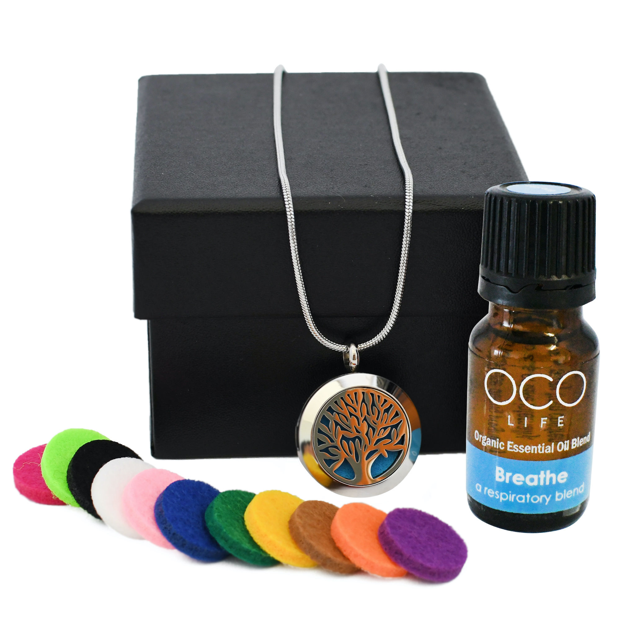 OCO Life Tree of Life Diffuser Pendant and Chain with Breathe Essential Oil