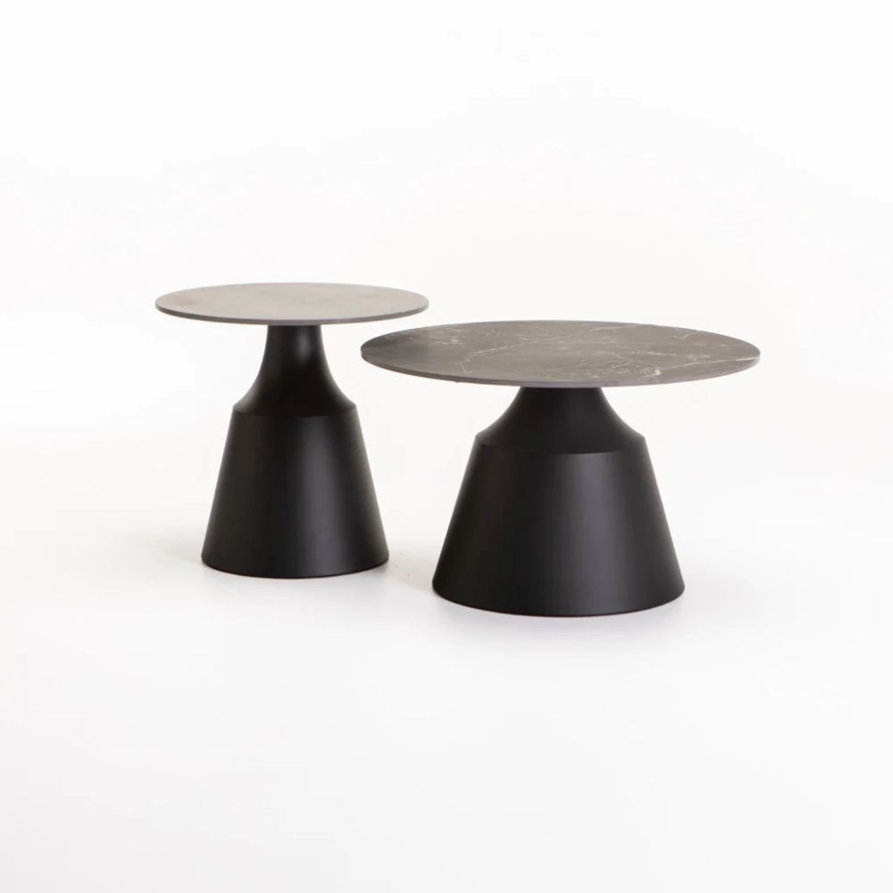 LEA Set of 2 Stone Top Coffee Tables – Black/White Marble Effect 70/50cm Nesting Tables
