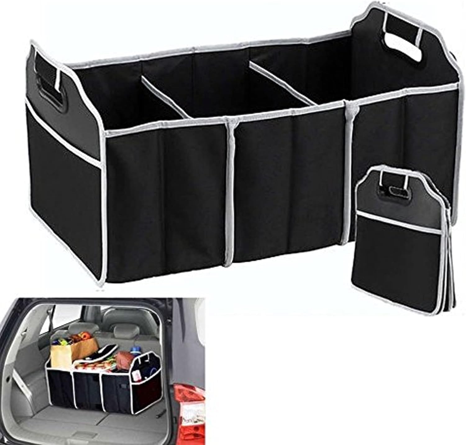 2 in 1 Car Collapsible Trunk Organizer and Cooler Set - The three-section car-trunk organizer storage