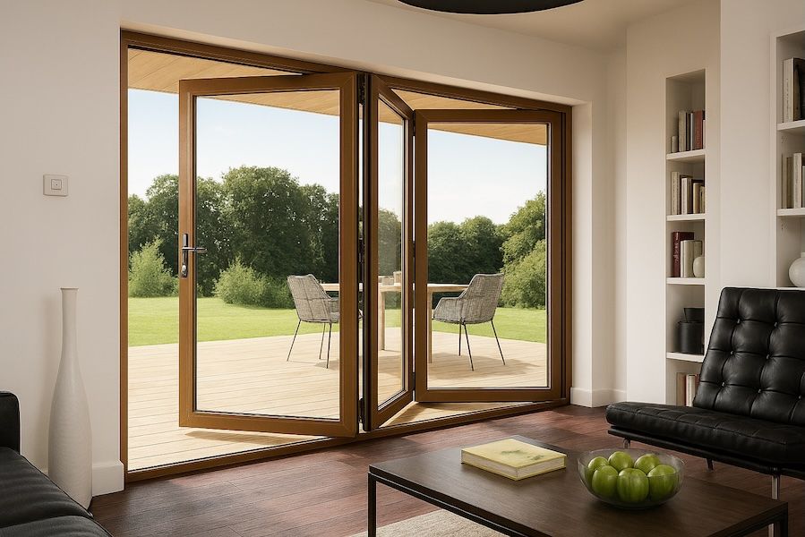 Kenzo - SFD3FG7LB - Aluminium Fold A-Side Door 2.1mx2.1m Bronze Open to Left Viewed From Outside