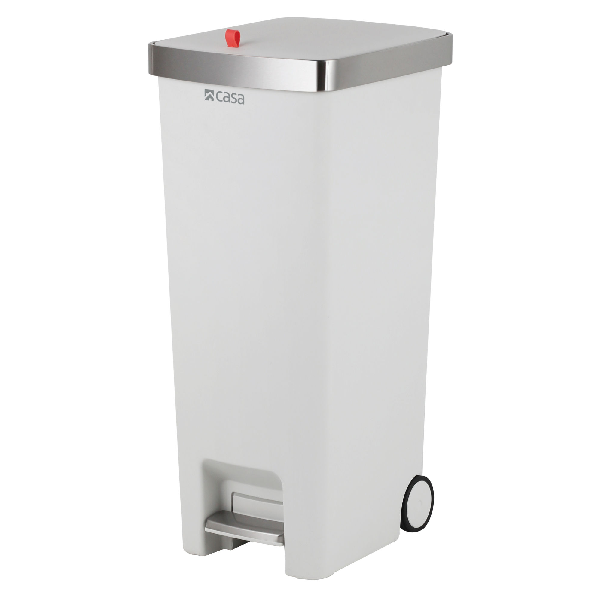 CASA 45L Pedal & Lid Lift Bin Plastic Slim Rectangle With Wheels White