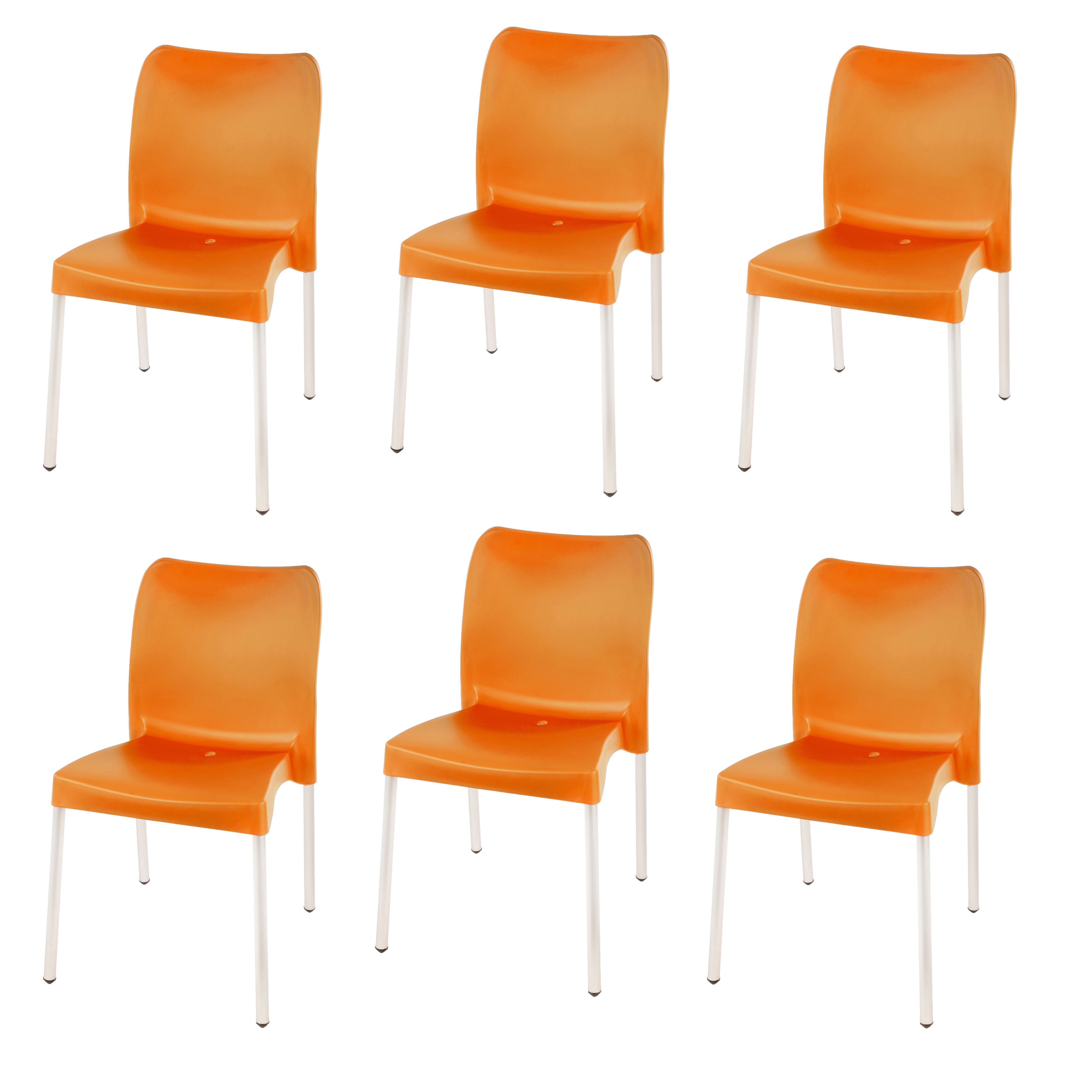 Florence Heavy  Duty Plastic Bistro Chair / Patio Chair / Garden Chair / Stackable - NO ARMRESTS - ORANGE  - Set of 6