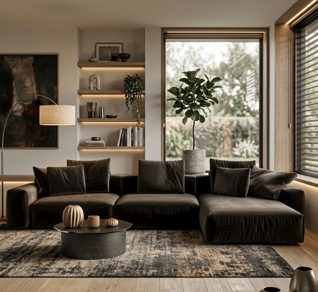 Zhua Midnight Velvet Modular Sectional Sofa with Chaise & FREE DECORATIVE THROW