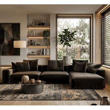 Zhua Midnight Velvet Modular Sectional Sofa with Chaise & FREE DECORATIVE THROW