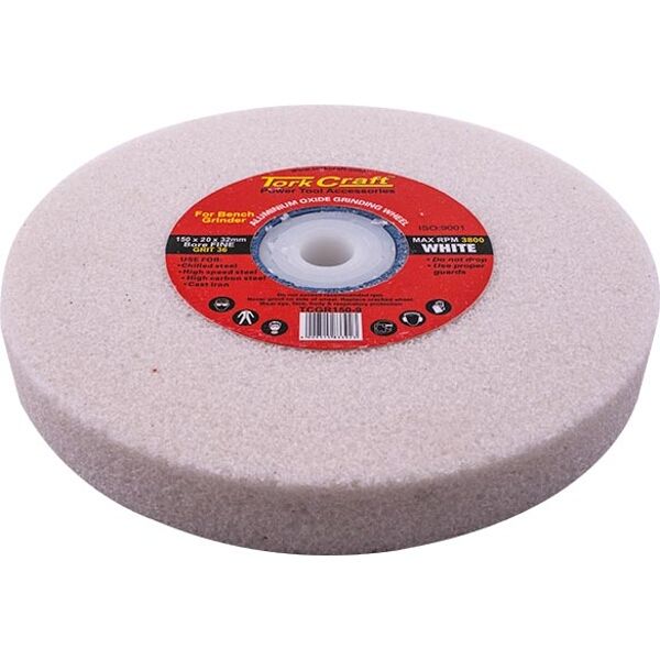 Grinding Wheel 150X20X32Mm White Coarse 36Gr W/Bushes For Bench Grin