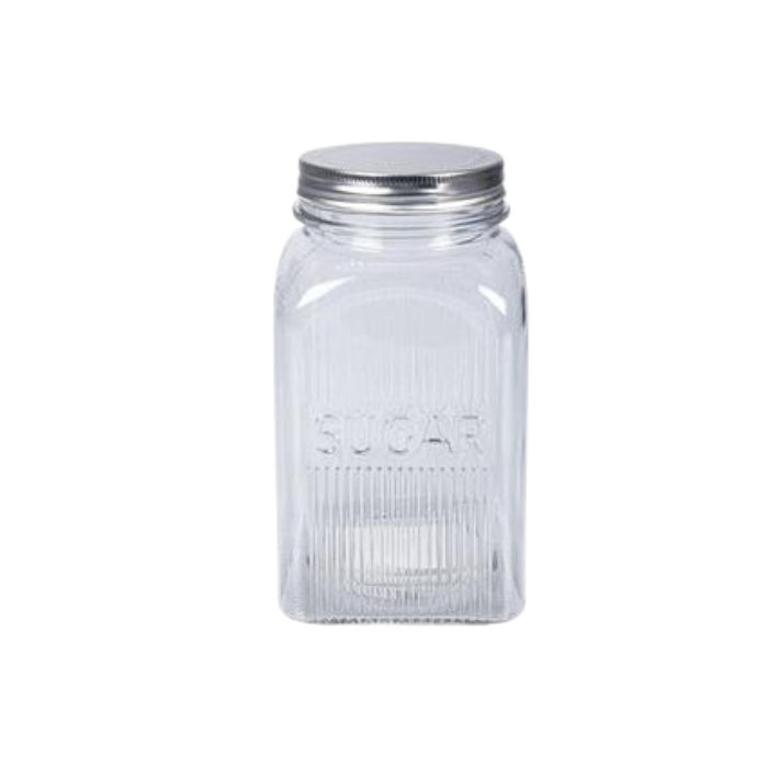 Storage Jar Glass Metal-Lid 10cm x 18cm 1 Liter Sugar