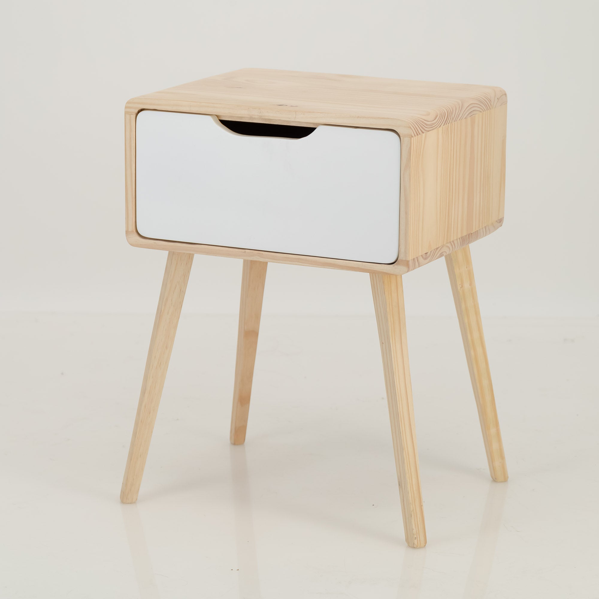 Kuva Pine One Drawer Side Table with Cut Out Handle - White