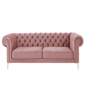 Odel Chesterfield Two Seater Sofa-Velvet Pink