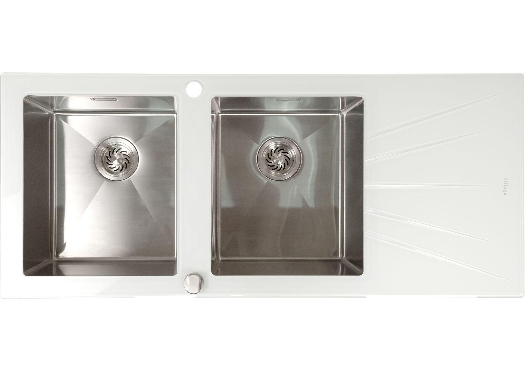 Mahina Double Bowl Glass Kitchen Sink White - Silver