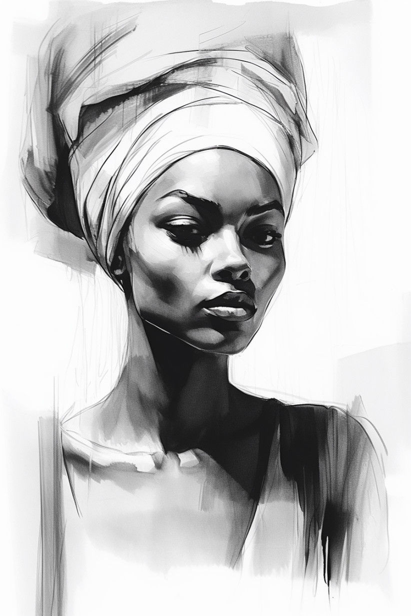 Canvas Wall Art - Light Sketch Woman With African Heritage - A1520 - [120 x 80 cm]