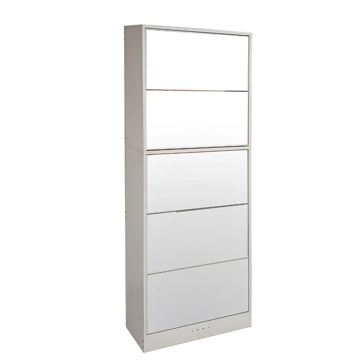 Riverstone-5 Tier Mirror Shoe Cabinet - White - Finery
