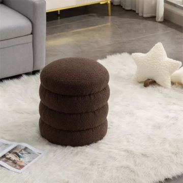 Ivory Round Ottoman - Brown