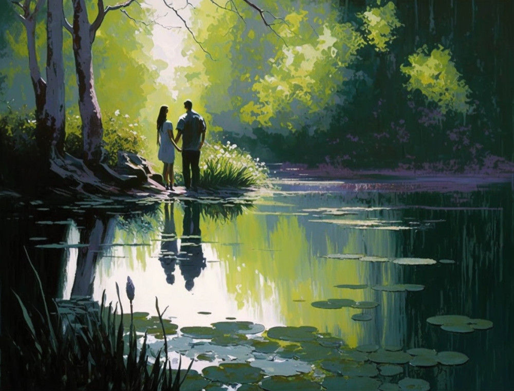 Canvas Wall Art - Canvas Wall Art: Loves Reflection Acrylic Painting - B1336 - [120 x 80 cm]