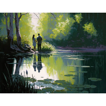 Canvas Wall Art - Canvas Wall Art: Loves Reflection Acrylic Painting - B1336 - [120 x 80 cm]