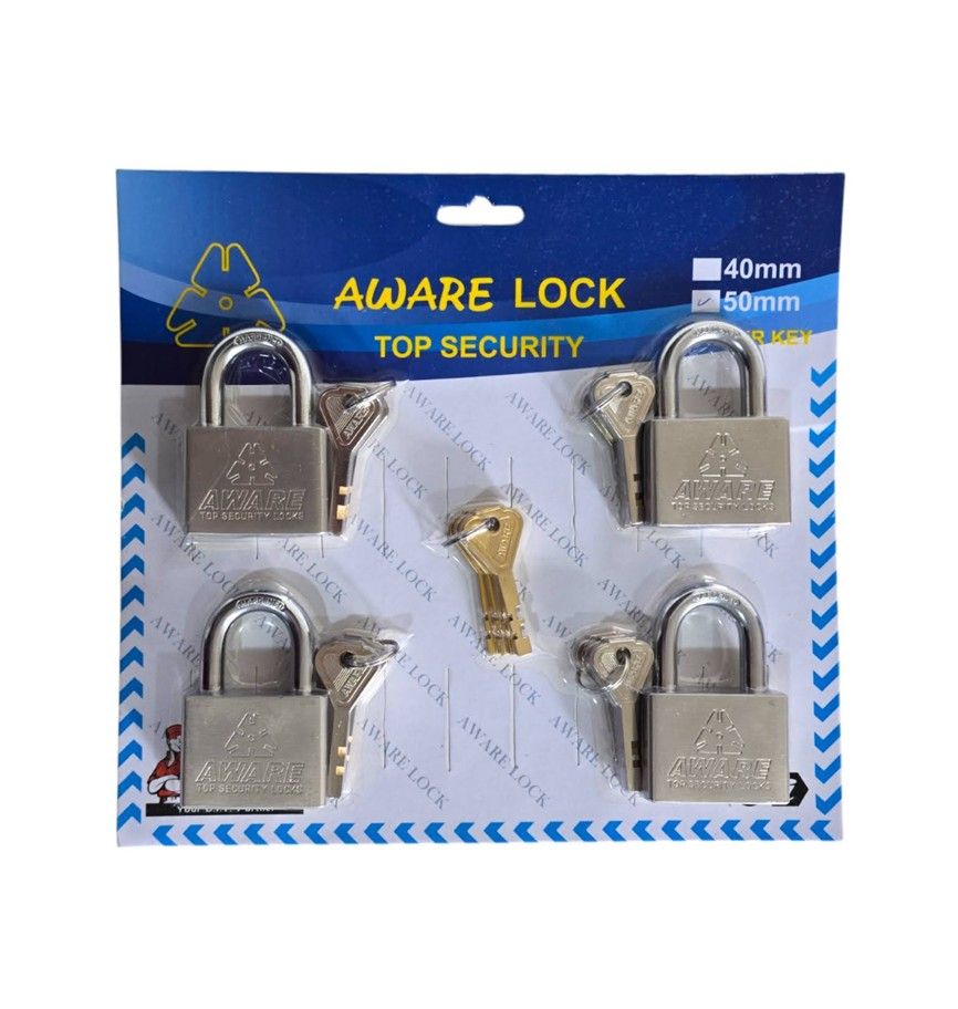 AWARE - Security Padlock Set - Individual Keys with Master Key 50mm x 4 Pcs