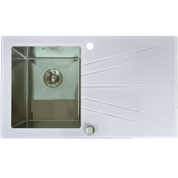 Alva Large Bowl Glass Kitchen Sink White - Silver