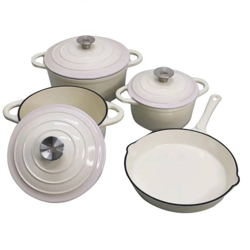 Homepro - 7 Piece Cast-iron Pot Set - Cream