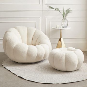 Pumpkin Boucle Cushioned Chair-Coco-White