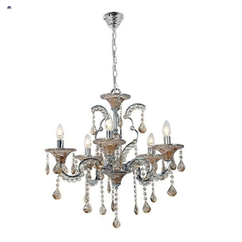 Polished Chrome Chandelier with Amber Acrylic Crystals