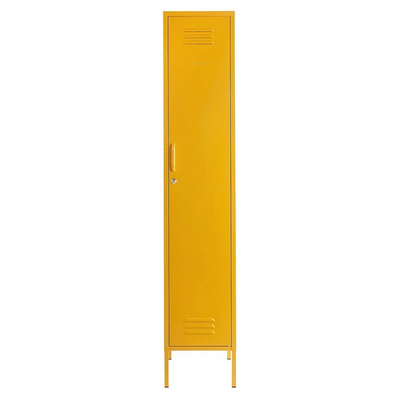 Steel Skinny Wardrobe Metal Locker Adjustable Shelves Storage Cabinet - Mustard Yellow