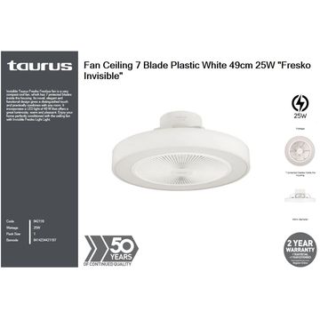 Taurus Fan Ceiling 7 Blade Plastic White 49cm 25W  Fresko Invisible
