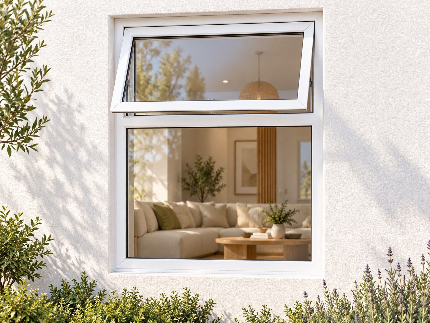 Kenzo Premium Top-Hung Aluminium Window - White, 600 900 mm, Small Upper Opener with Large Fixed Lower Pane, Clear Glass