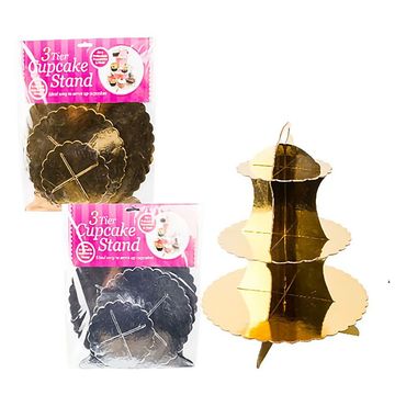 Cake Stand Paper 3-tier Metallic - 8 Pack