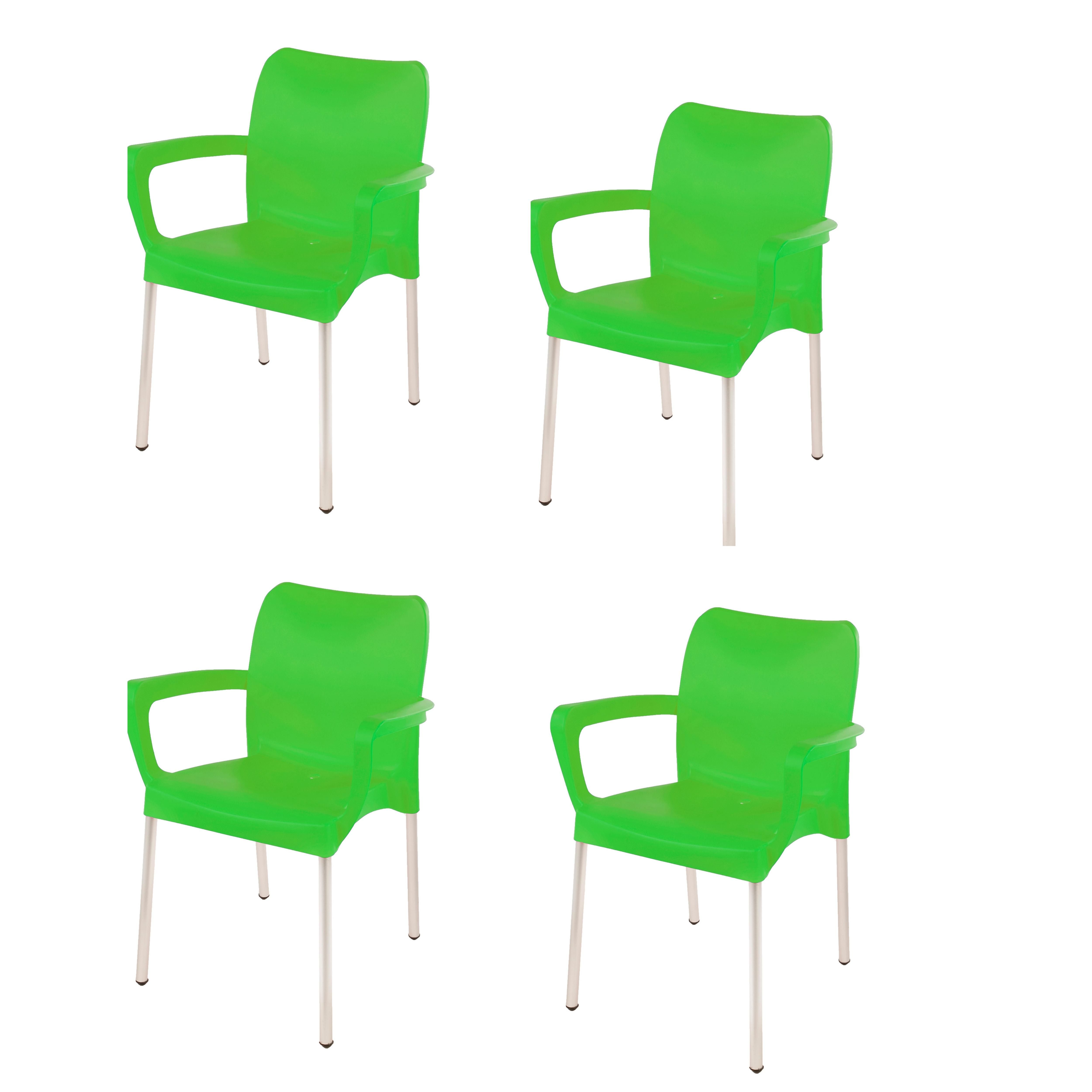 Heavy Duty Plastic Stacking Chair – Bistro Design with Armrests - Lime Green - Set of 4