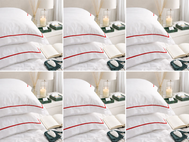 Premium Collection Soft Touch - Oxford Racing Red Satin Stitch Pillow Cover Set - Euro Continental - (6 Sets)