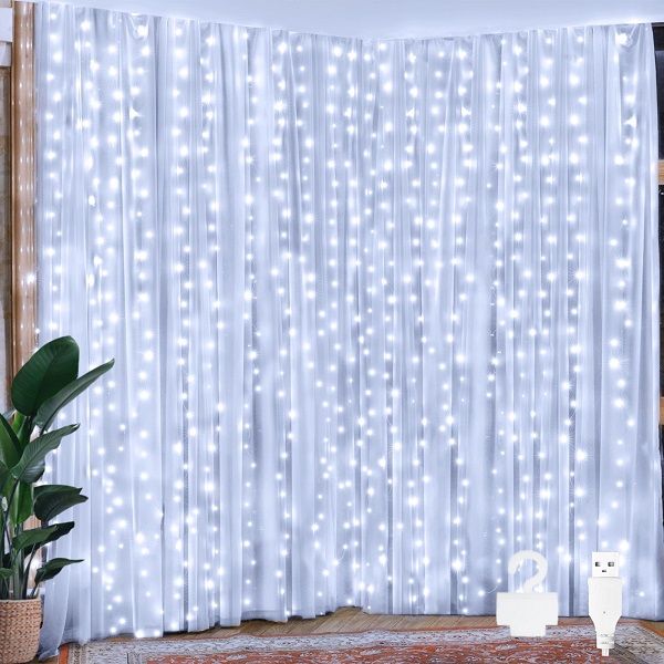 3x2M White Copper Wire Fairy Curtain Light With Remote Control - AB-CL01-1