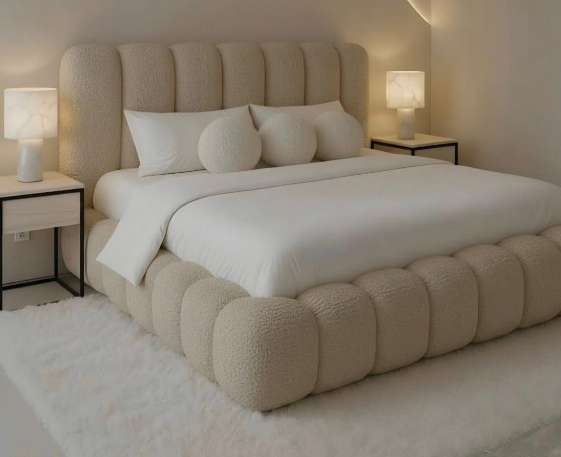 Funara Bubble Sleigh bed - Beige - Fabric Material - Queen