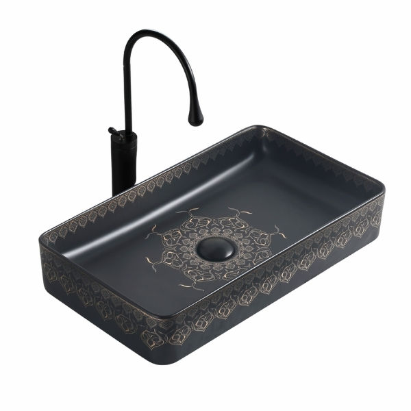 Counter top Ceramic Basin / table top - Kalina - Gloss Mat Black Square
