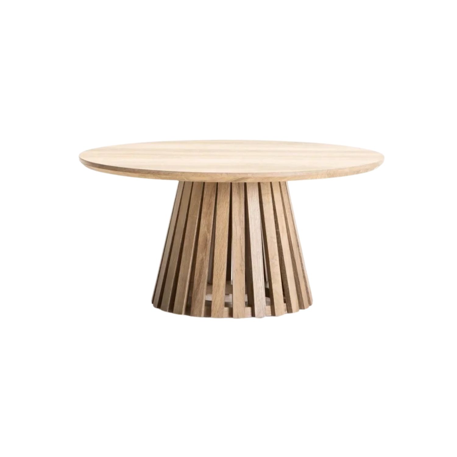 80cm Round Oak Coffee Table with Slatted Base
